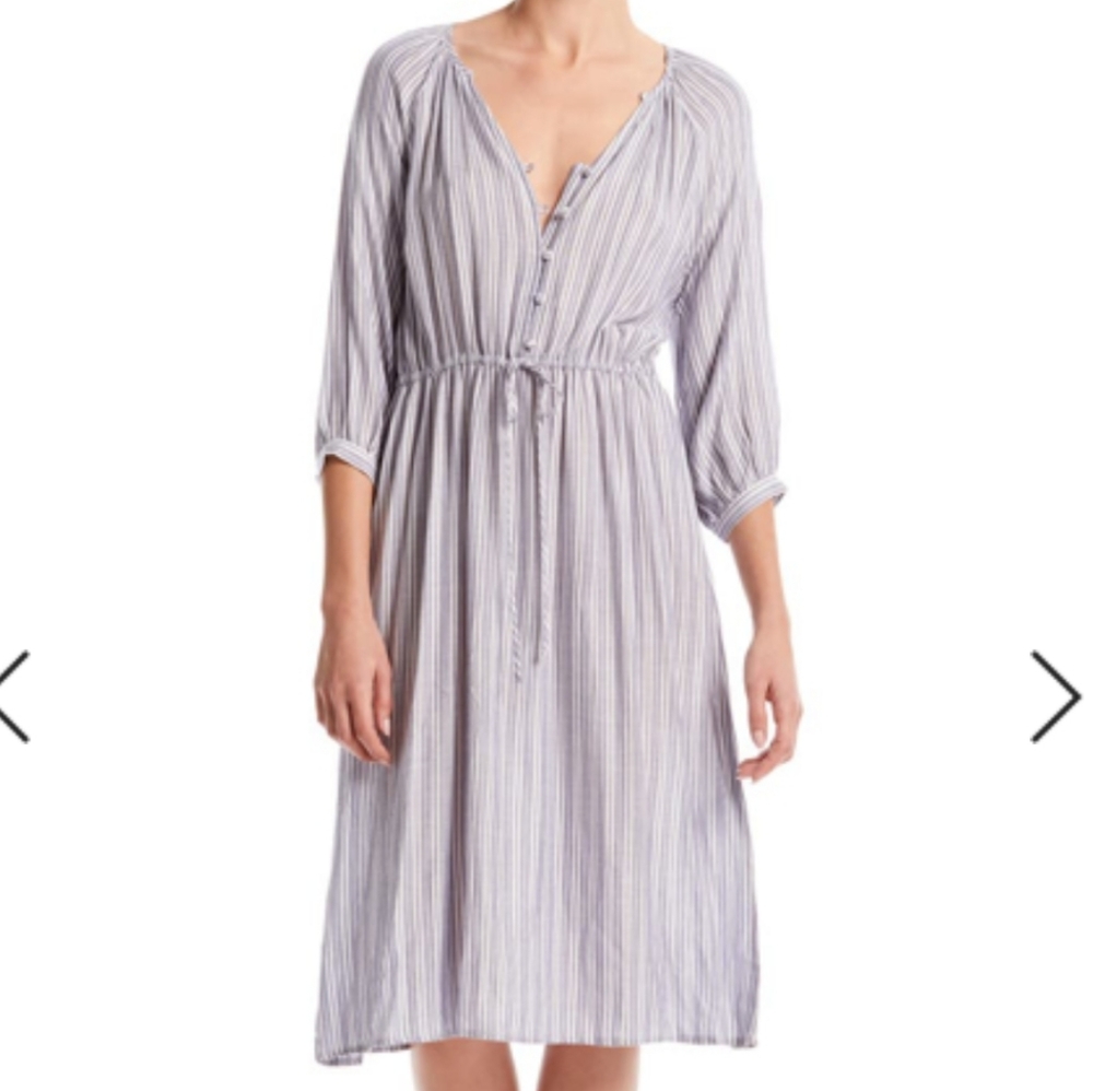 Michael Stars Dress Caitlyn Drawstring Waist Blue Iris Stripe Size Large